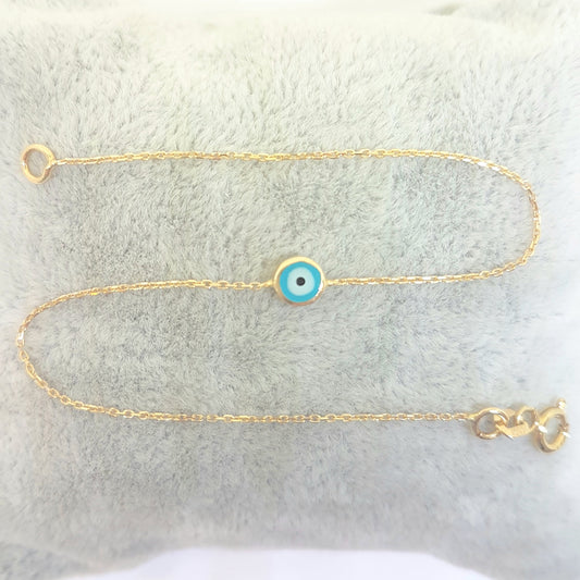 Evil Eye Single Bracelet Lucky Turkey Nazar Protection For Women Jewelry 14K Yellow Gold Tiny Charm Dainty Navy Blue or Turquoise