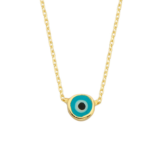 14K Solid GoldEvil Eye Single Pendant Necklace Lucky Turkey Nazar Protection For Women Jewelry 14K Yellow Gold Charm Dainty Navy Blue or Turquoise