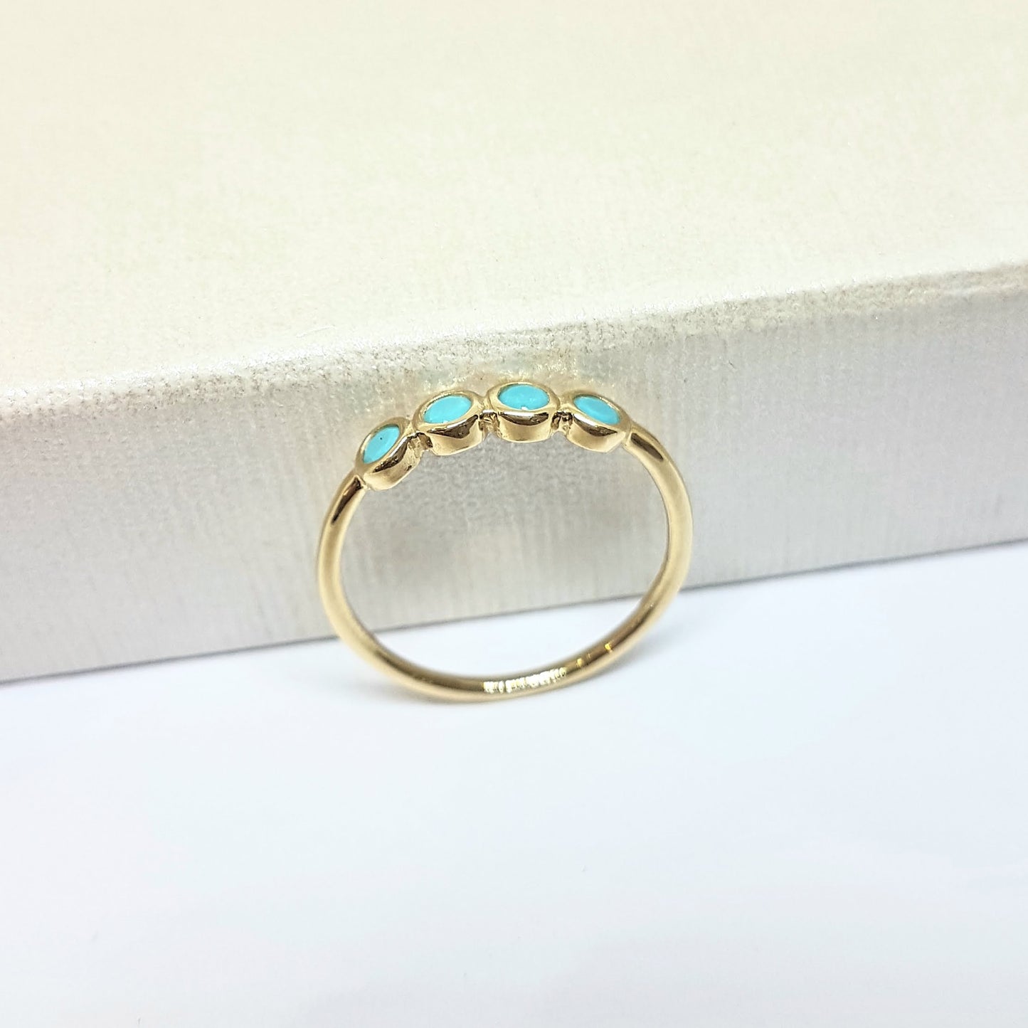 Four Turquoise Stone Ring for Women 14K Real Solid Gold December Birthstone Jewelry