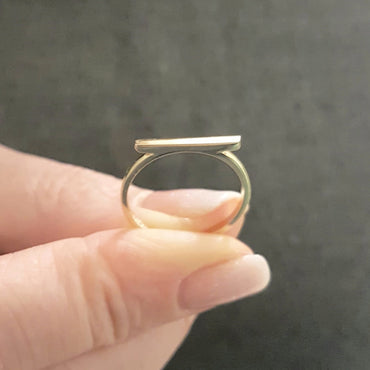 Long Bar Ring for Women 14K Real Solid Gold