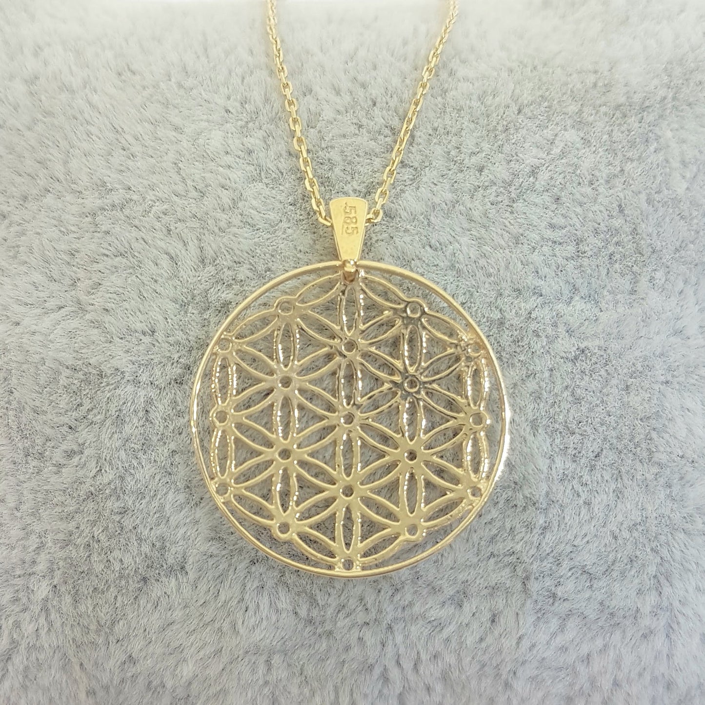 Lotus Flower of Life Pendant Necklace for Women 14K Real Solid Gold Charm Dainty