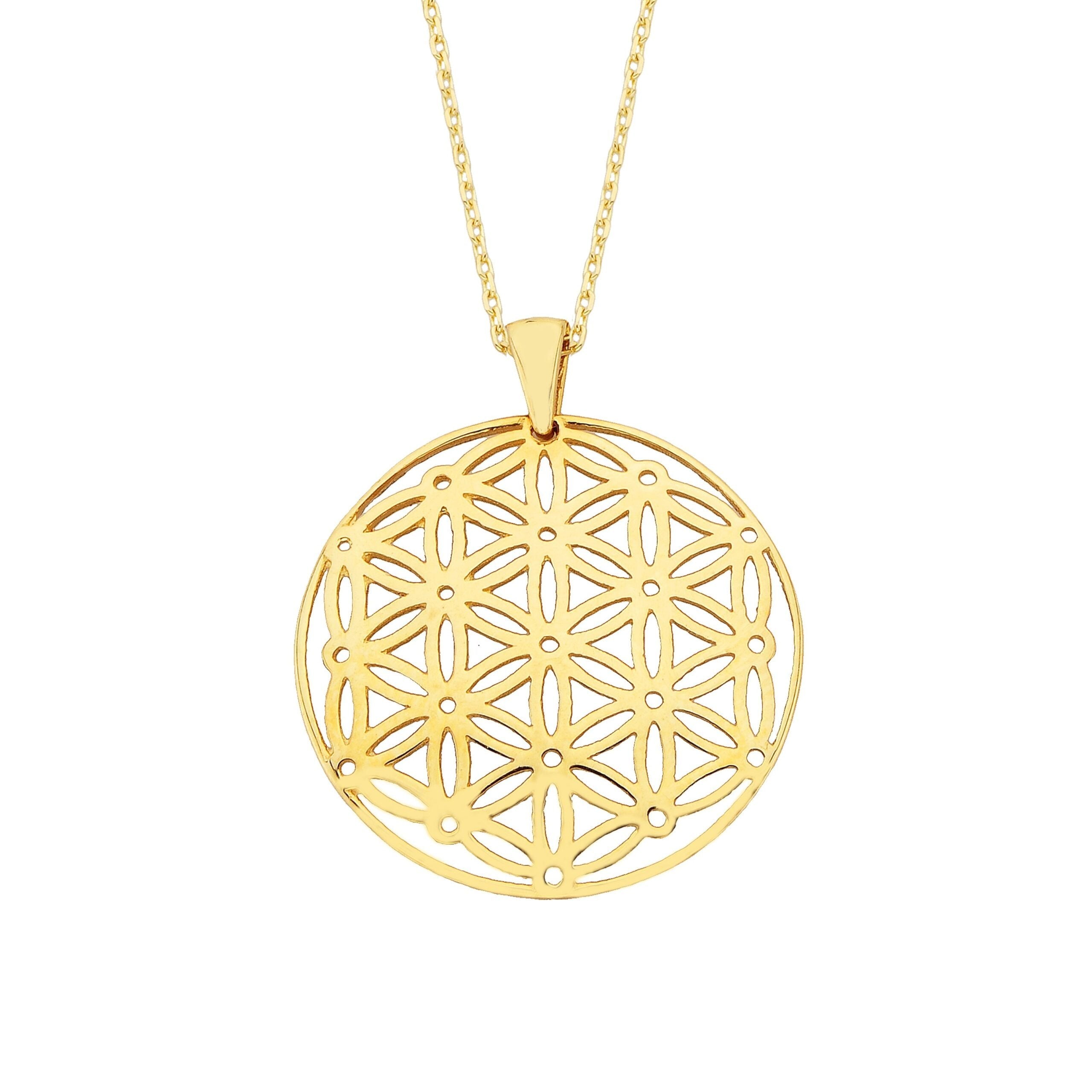 Lotus Flower of Life Pendant Necklace for Women 14K Real Solid Gold Charm Dainty Birthday Christmas Mother's Day Yoga Pilates Ying yang.