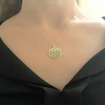 Lotus Flower of Life Pendant Necklace for Women 14K Real Solid Gold Charm Dainty