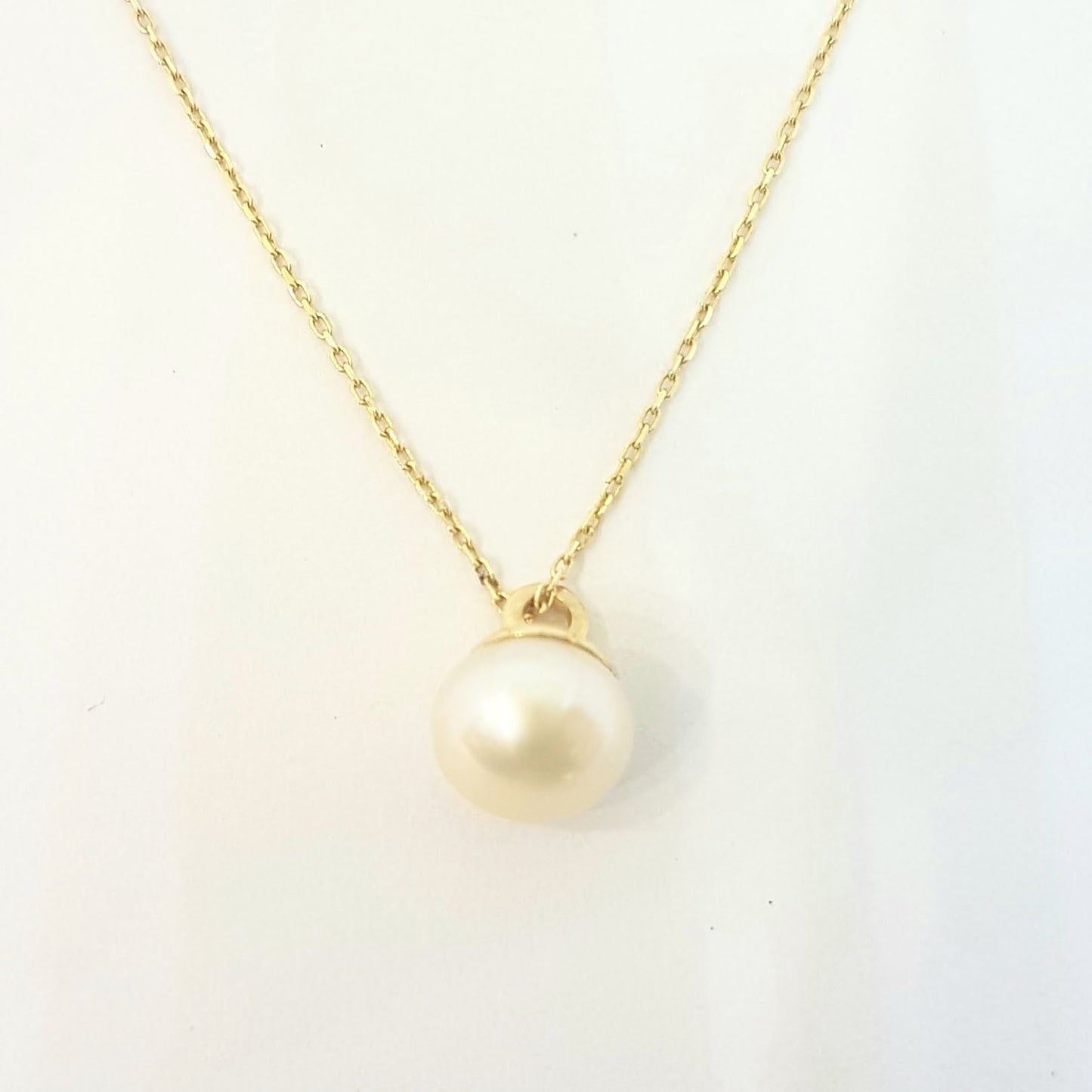 Pearl Pendant Necklace for Women 14K Real Solid Yellow Gold Charm Elegant Single 6mm