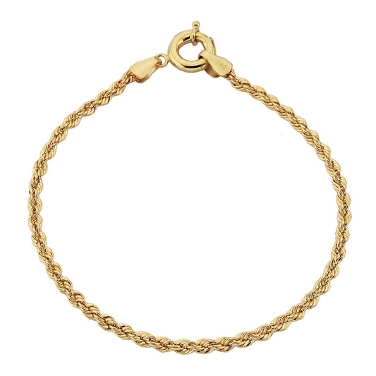 Rope Chain Bracelet for Women 14K Real Solid Yellow Gold 2.5mm Charm Dainty chain link birthday gift for her christmas xmas 14kt mother jewelry