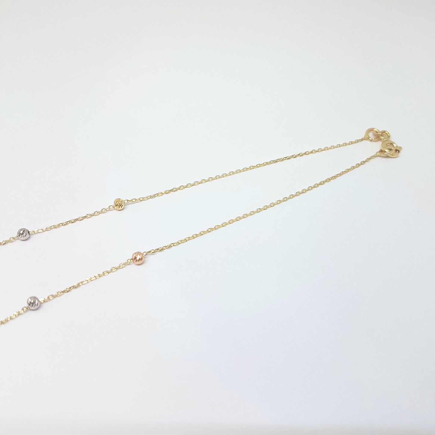 14K Real Solid Gold Chain Beaded Italian Balls Necklace for Women