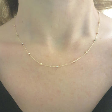 14K Real Solid Gold Chain Beaded Italian Balls Necklace for Women