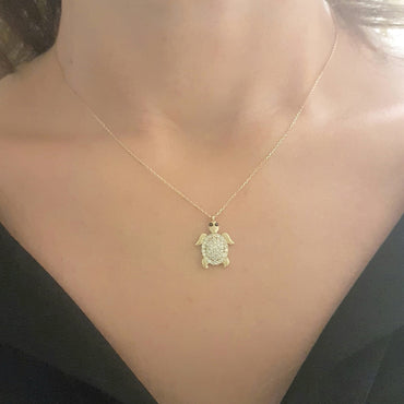 14K Real Solid Gold Sea Turtle Necklace for Women | Good Luck Ocean Animal Fish Life Fine Jewelry Gold Pendant | Turtles Gifts