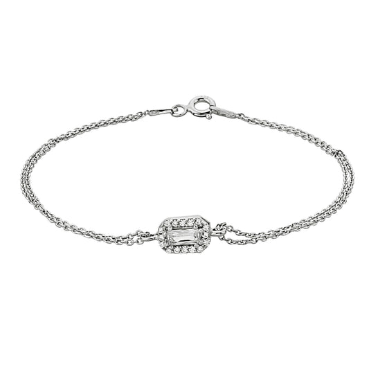 Tiny Baguette Bracelet Silver , 925K Sterling Silver CZ Baguette Bracelet for Women , Minimalist Dainty Baguette Jewelry , Christmas Gift