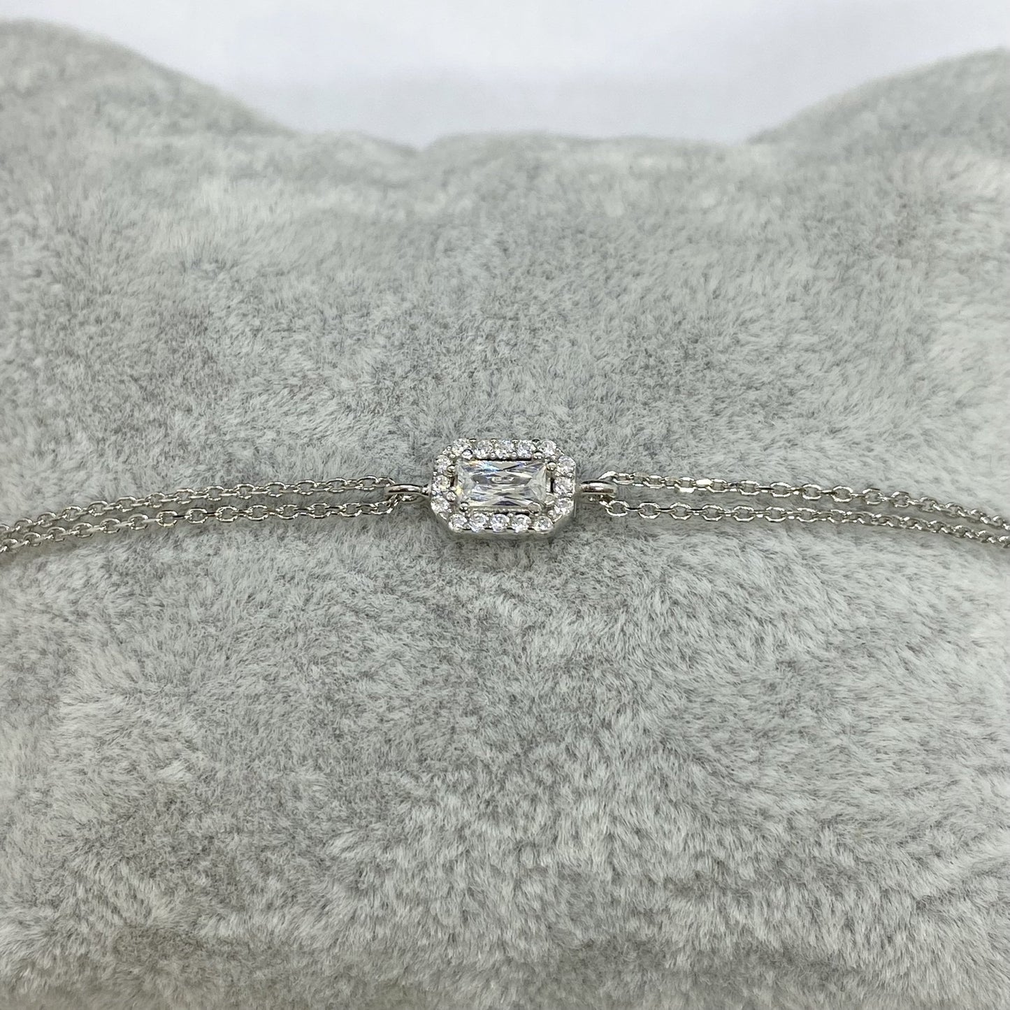 Tiny Baguette Bracelet Silver , 925K Sterling Silver CZ Baguette Bracelet for Women , Minimalist Dainty Baguette Jewelry,Christmas Gift