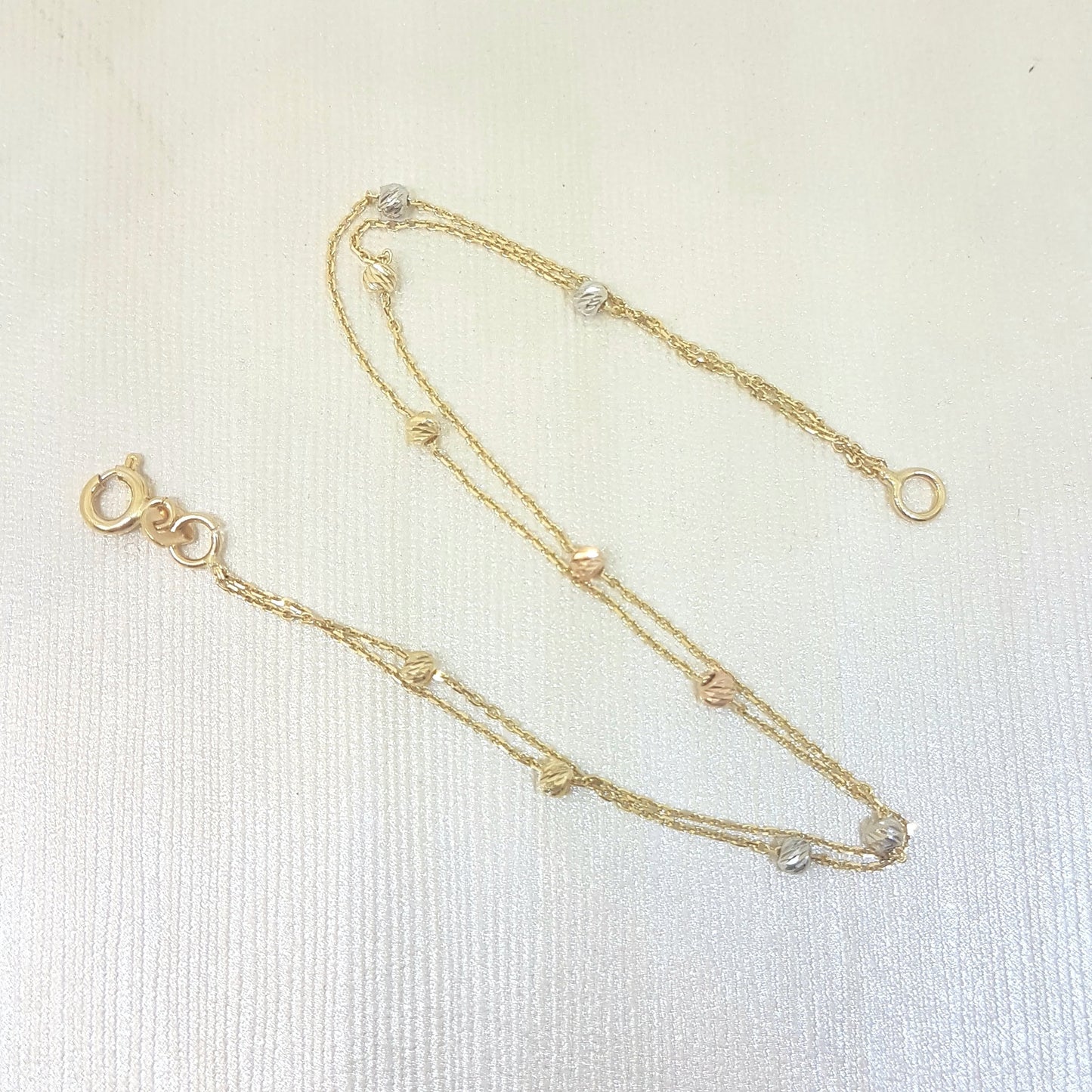 Two Rows Chain Beaded Italian Balls Charm Initial Dainty Delicate Trendy Tiny Cute Handmade Bracelet birthday gift Women Jewelry girlfriend 14K Real Solid Gold