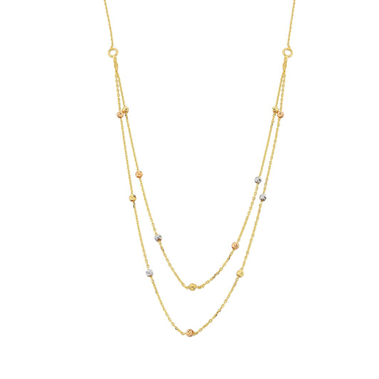 Two Rows Chain Beaded Italian Balls Charm Dainty Delicate Necklace for Women 14K Real Solid Gold Birthday Christmas Mother's Day Gift Jewelry ball layered double