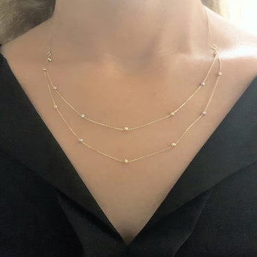 Two Rows Chain Beaded Italian Balls Charm Dainty Delicate Necklace for Women 14K Real Solid Gold double bracelet