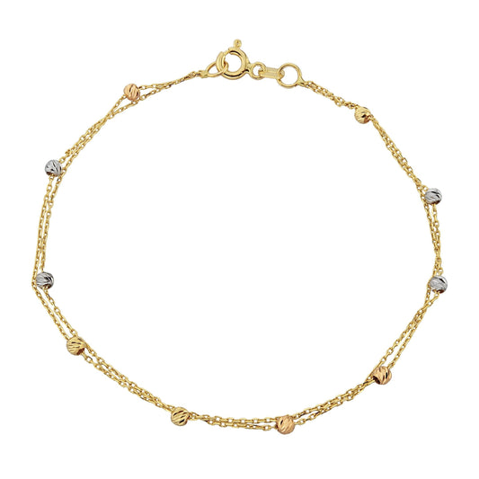 Two Rows Chain Beaded Italian Balls Charm Dainty Delicate Trendy Tiny Cute Handmade Bracelet birthday gift Women Jewelry girlfriend 14K Real Solid Gold christmas xmas her mother