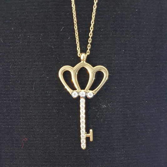 14K Real Solid Gold Key Design with Zirconia Stones Cute Charm Elegant Dainty Delicate Pendant Necklace best birthday gift for Women Jewelry girlfriend Unlock My Heart