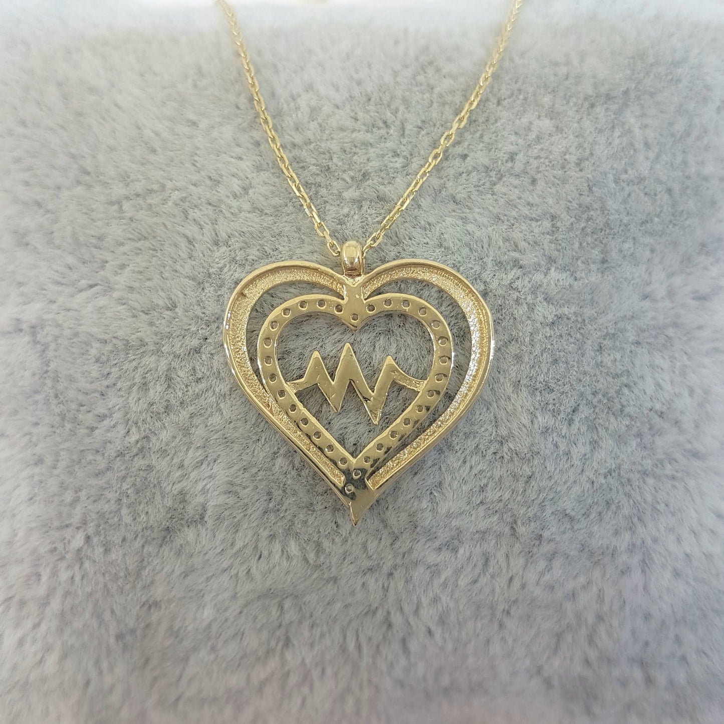 14K Gold Double Heart Love Lifeline Pulse EKG Heartbeat Pendant Necklace Decorated with Zirconia Stones Charm Elegant Dainty Birthday Valentine Christmas Gift For Women Jewelry