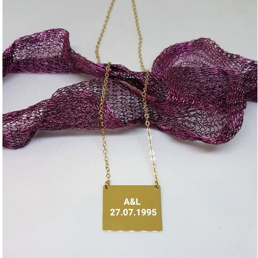 14K Gold Rectangle Plate Engravable Customize Memorial Personalized Forever Remember Name Date Text Charm Delicate Initial Trendy Pendant Necklace Best Birthday Anniversary Gift for Women