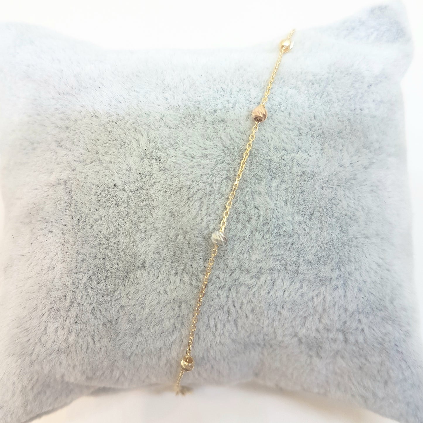 14K Real Solid Gold Chain Beaded Ball Bracelet for Women