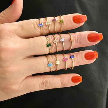 14K Real Gold CZ Solitaire Birthstone Rings for Women