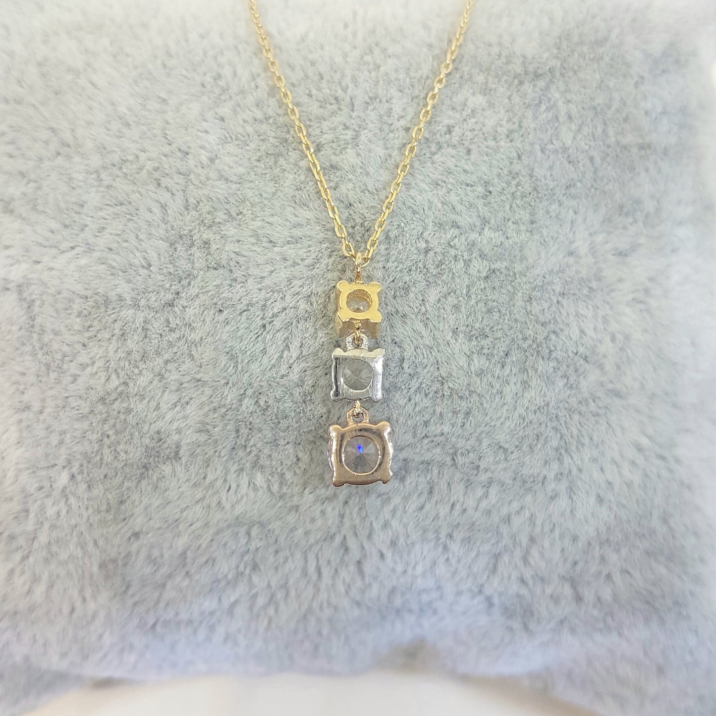 Solitaire Trio Layered Pendant Necklace with Cubic Zirconia Round Cut 14K Yellow White Rose Gold Charm Dainty Handmade for Women Jewelry