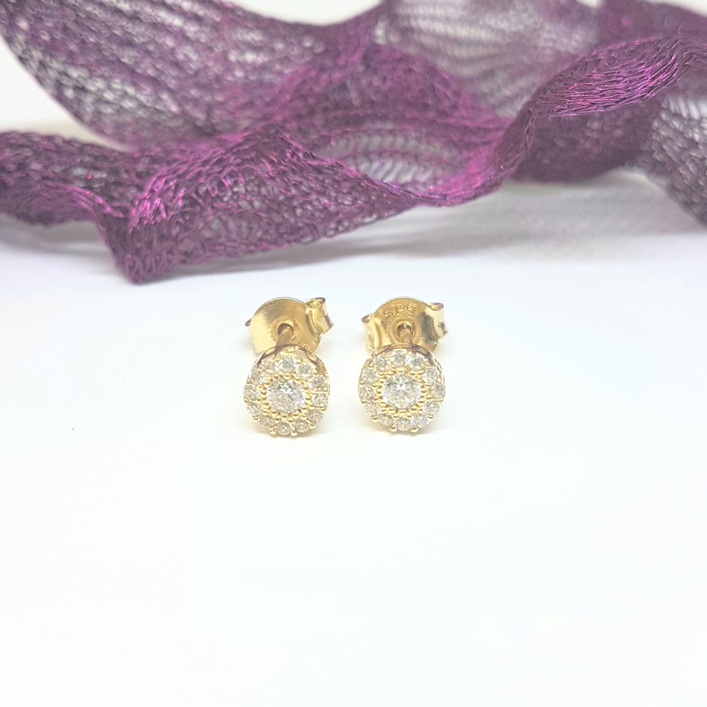 Sunflower Sun Round Halo Stud Earrings for Women 14K Real Solid Gold