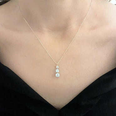 Solitaire Trio Layered Pendant Necklace with Cubic Zirconia Round Cut 14K Yellow White Rose Gold Charm Dainty Handmade for Women Jewelry