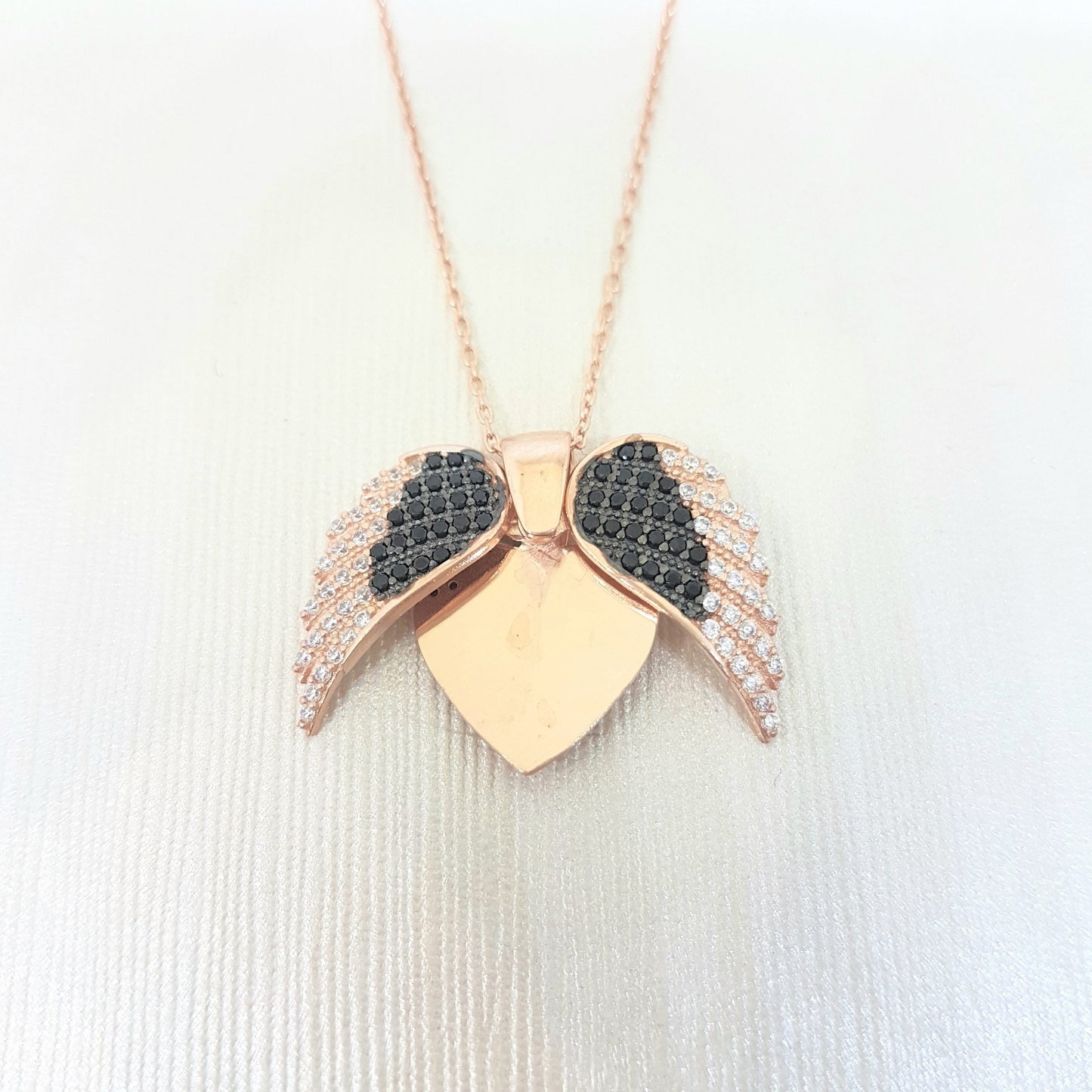 925 Sterling Silver Double Angel Wings Memorial Personalized Forever Remember Names Dates Charm Pendant Necklace Best Birthday Christmas Anniversary Graduation Gift for Women with Rose Plated Option