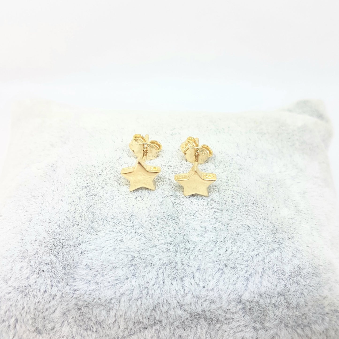 14K Real Solid Gold Star Stud Earrings for Women