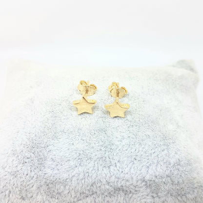 14K Real Solid Gold Star Stud Earrings for Women
