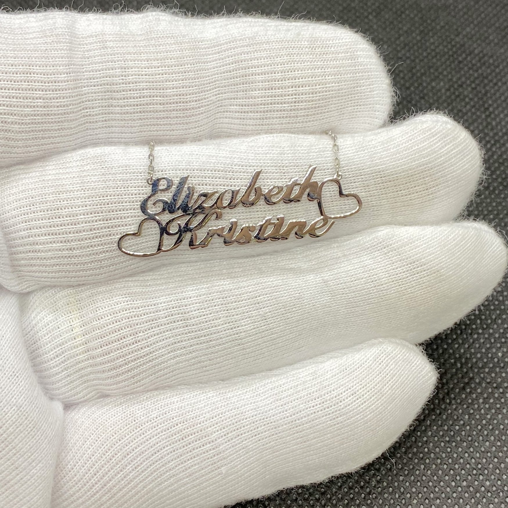 14K Custom Name Necklace for Women, 925 Sterling Silver Nameplated Jewelry, Personalized Gift,Family Kids Double Name Plate Necklace with Hearts