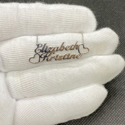 14K Custom Name Necklace for Women, 925 Sterling Silver Nameplated Jewelry, Personalized Gift,Family Kids Double Name Plate Necklace with Hearts
