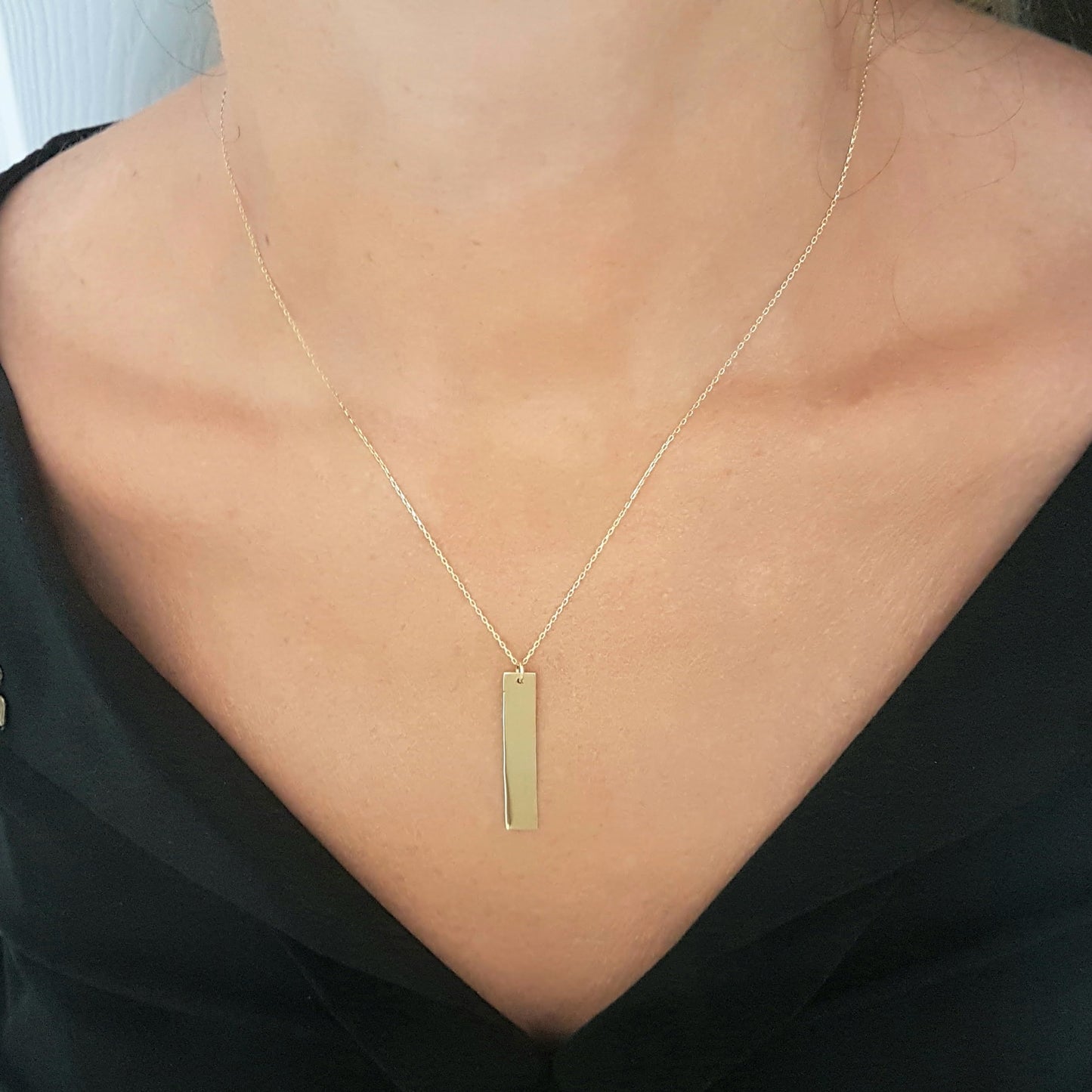14K Real Gold Vertical Coordinate Bar Memorial Personalized Forever Remember Names Dates Cute Charm Delicate Initial Dainty Trendy Pendant Necklace best birthday gift for Women Jewelry girlfriend mom