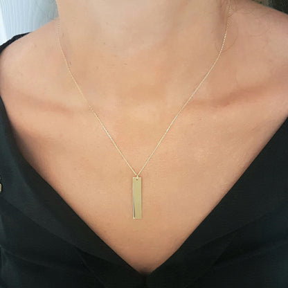 14K Real Gold Vertical Coordinate Bar Memorial Personalized Forever Remember Names Dates Cute Charm Delicate Initial Dainty Trendy Pendant Necklace best birthday gift for Women Jewelry girlfriend mom