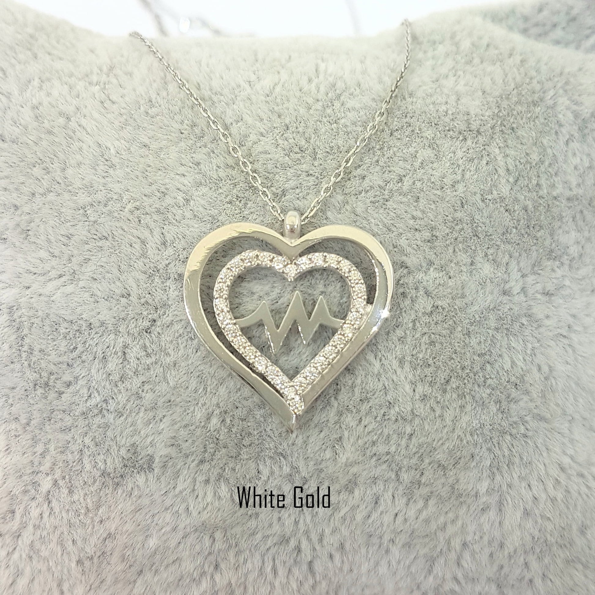 14K Gold Double Heart Love Lifeline Pulse EKG Heartbeat Pendant Necklace Decorated with Zirconia Stones Charm Elegant Dainty Birthday Valentine Christmas Gift For Women Jewelry
