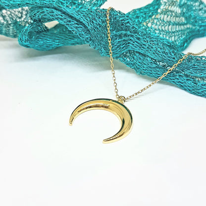 14K Solid Gold Elegant Crescent Moon Double Horn Half Phase Moon Claw Style Charm Danity Delicate Trendy Pendant Necklace Best Birthday Gift for Women