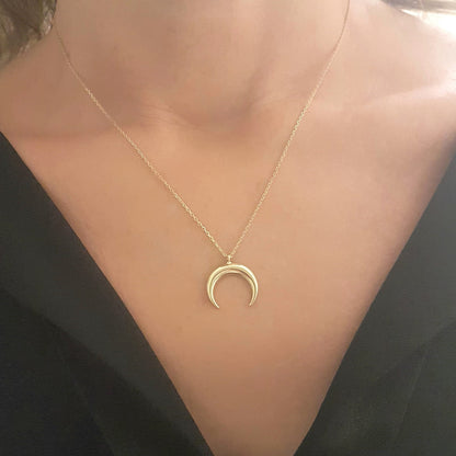 14K Gold Elegant Crescent Moon Double Horn Half Phase Moon Claw Style Charm Danity Delicate Trendy Pendant Necklace Best Birthday Gift for Women
