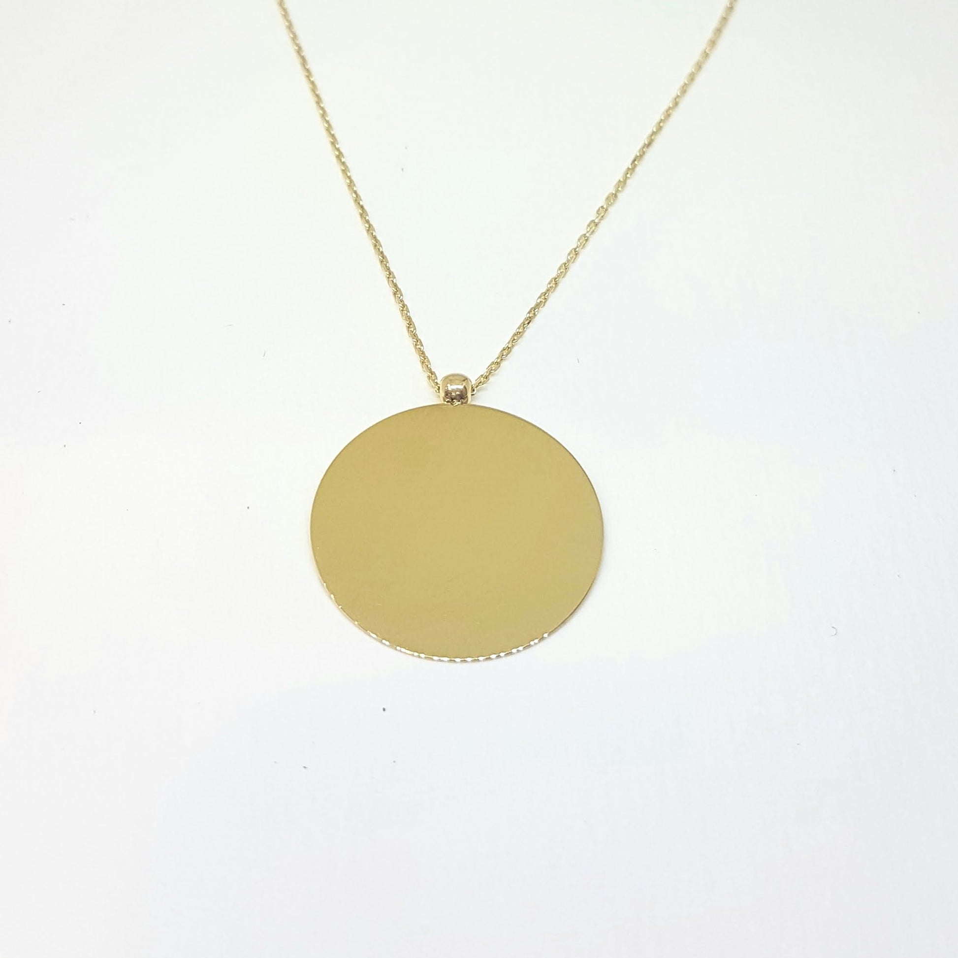 14K Gold Round Plate Disc Circular Engravable Customize Memorial Personalized Forever Remember Name Date Text Charm Delicate Trendy Pendant Necklace Best Birthday Anniversary Gift for Women (20 mm)