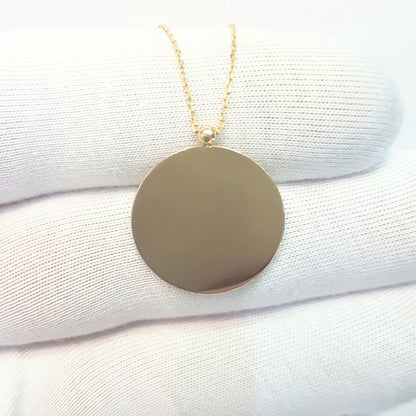 14K Gold Round Plate Disc Circular Engravable Customize Memorial Personalized Forever Remember Name Date Text Charm Delicate Trendy Pendant Necklace Best Birthday Anniversary Gift for Women (20 mm)
