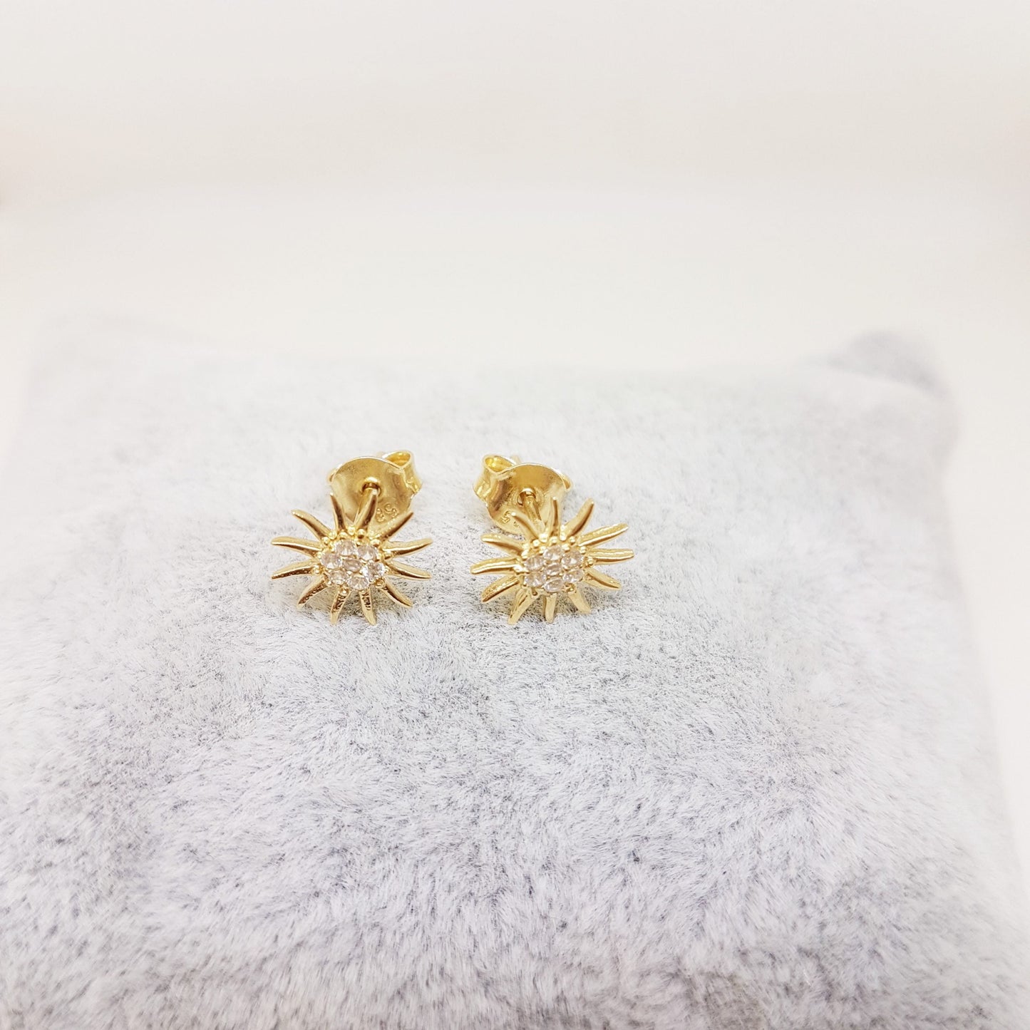 14K Gold Sun Stud Earrings Decorated with Zirconia Stones Tiny Dainty Delicate Charm Trendy The best way to say You are my sun shine for women jewelry girlfriend mom