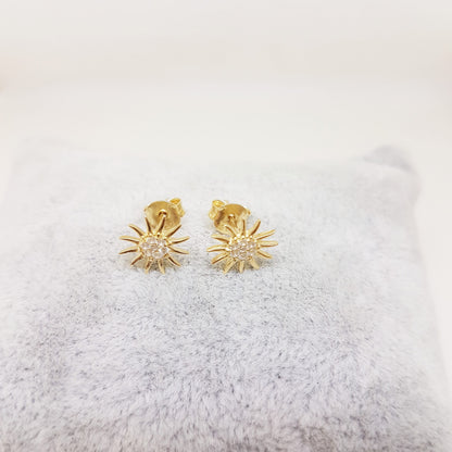 14K Gold Sun Stud Earrings Decorated with Zirconia Stones Tiny Dainty Delicate Charm Trendy The best way to say You are my sun shine for women jewelry girlfriend mom