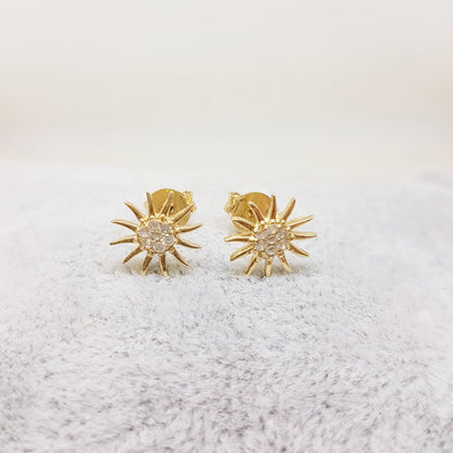 14K Gold Sun Stud Earrings Decorated with Zirconia Stones Tiny Dainty Delicate Charm Trendy The best way to say You are my sun shine for women jewelry girlfriend mom