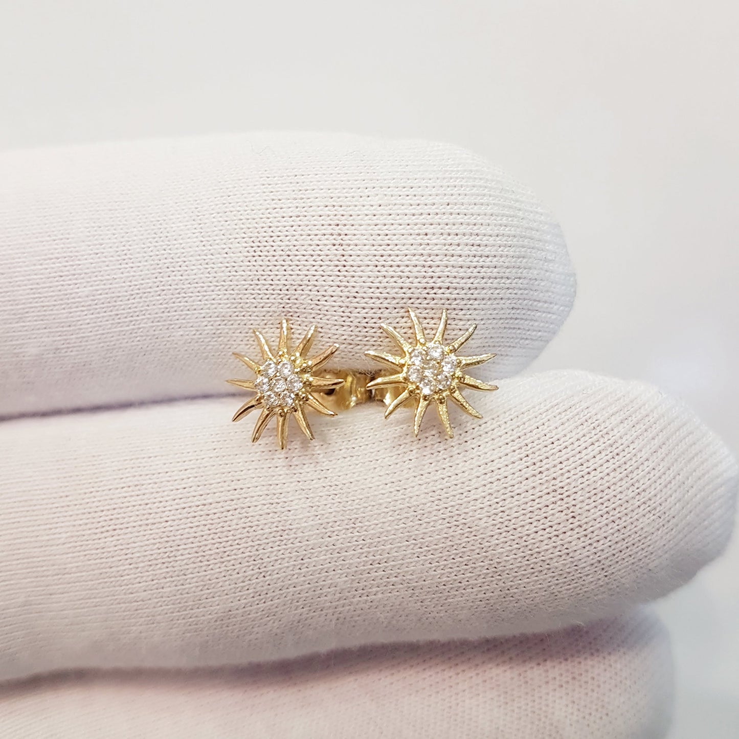 14K Gold Sun Stud Earrings Decorated with Zirconia Stones Tiny Dainty Delicate Charm Trendy The best way to say You are my sun shine for women jewelry girlfriend mom