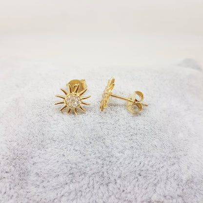 14K Gold Sun Stud Earrings Decorated with Zirconia Stones Tiny Dainty Delicate Charm Trendy The best way to say You are my sun shine for women jewelry girlfriend mom