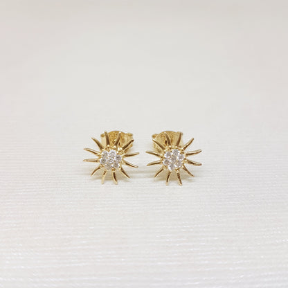 14K Gold Sun Stud Earrings Decorated with Zirconia Stones Tiny Dainty Delicate Charm Trendy The best way to say You are my sun shine for women jewelry girlfriend mom