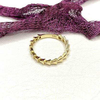 14K Gold Triangle Ring , Beaded Triangle Design Jewelry, Dainty Stackable Ring Gold , Triangle Shape Ring,