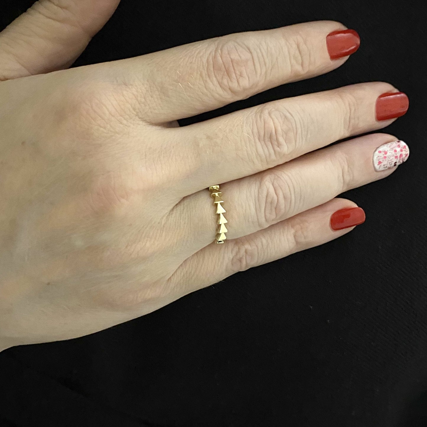 14K Gold Triangle Ring for Women, Beaded Triangle Design Jewelry, Dainty Stackable Ring Gold , Triangle Shape Ring,