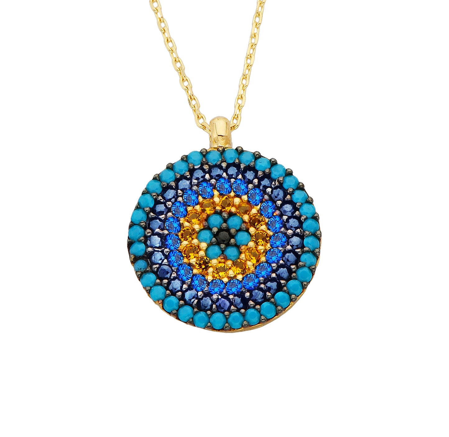 14K Real Gold Round Circle Evil Eye Design with Zirconia Stones Charm Dainty Elegant Delicate Trendy Pendant Necklace best birthday gift for women jewelry girlfriend mom turquoise dainty turkish