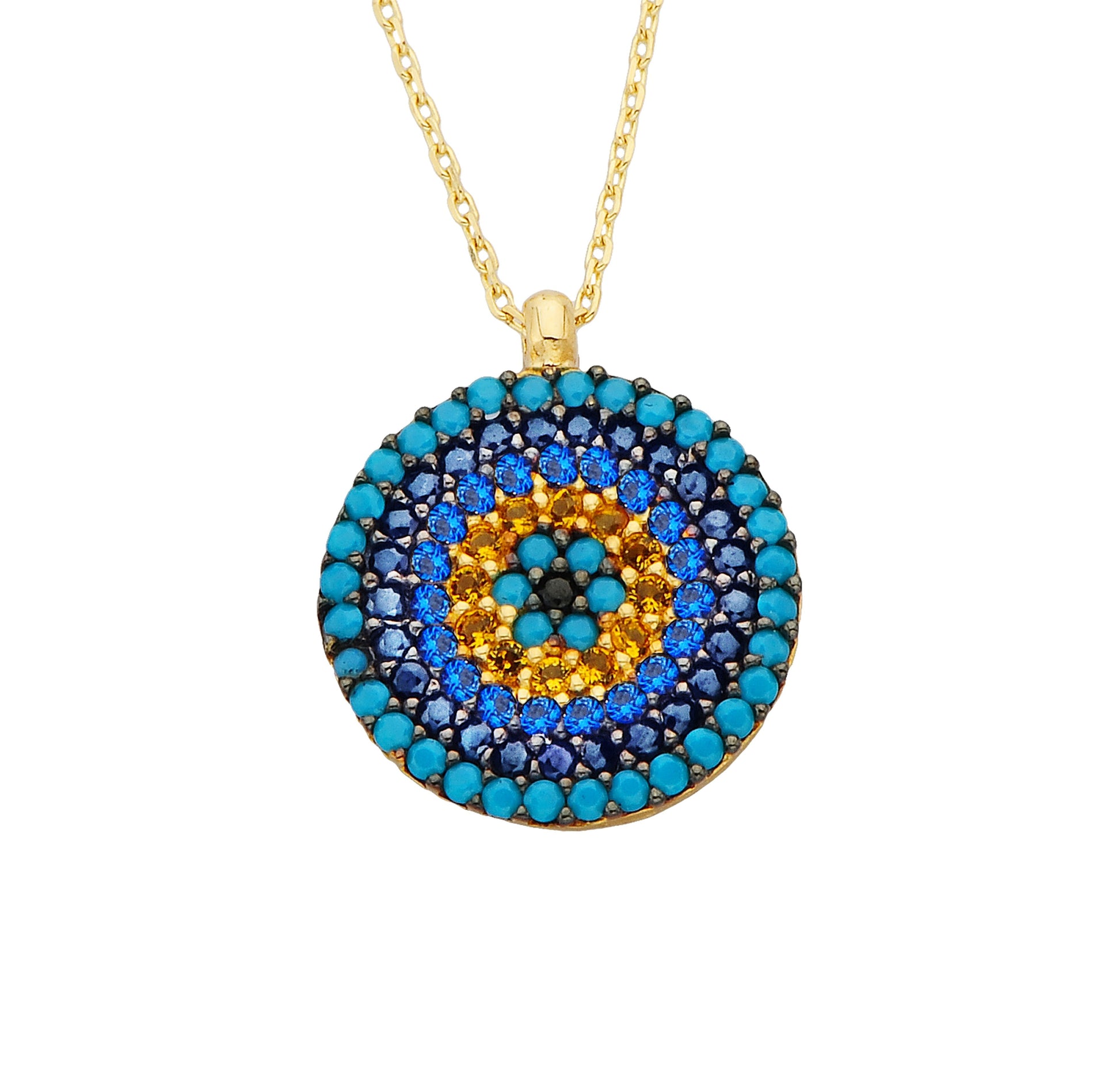 14K Real Gold Round Circle Evil Eye Design with Zirconia Stones Charm Dainty Elegant Delicate Trendy Pendant Necklace best birthday gift for women jewelry girlfriend mom turquoise dainty turkish