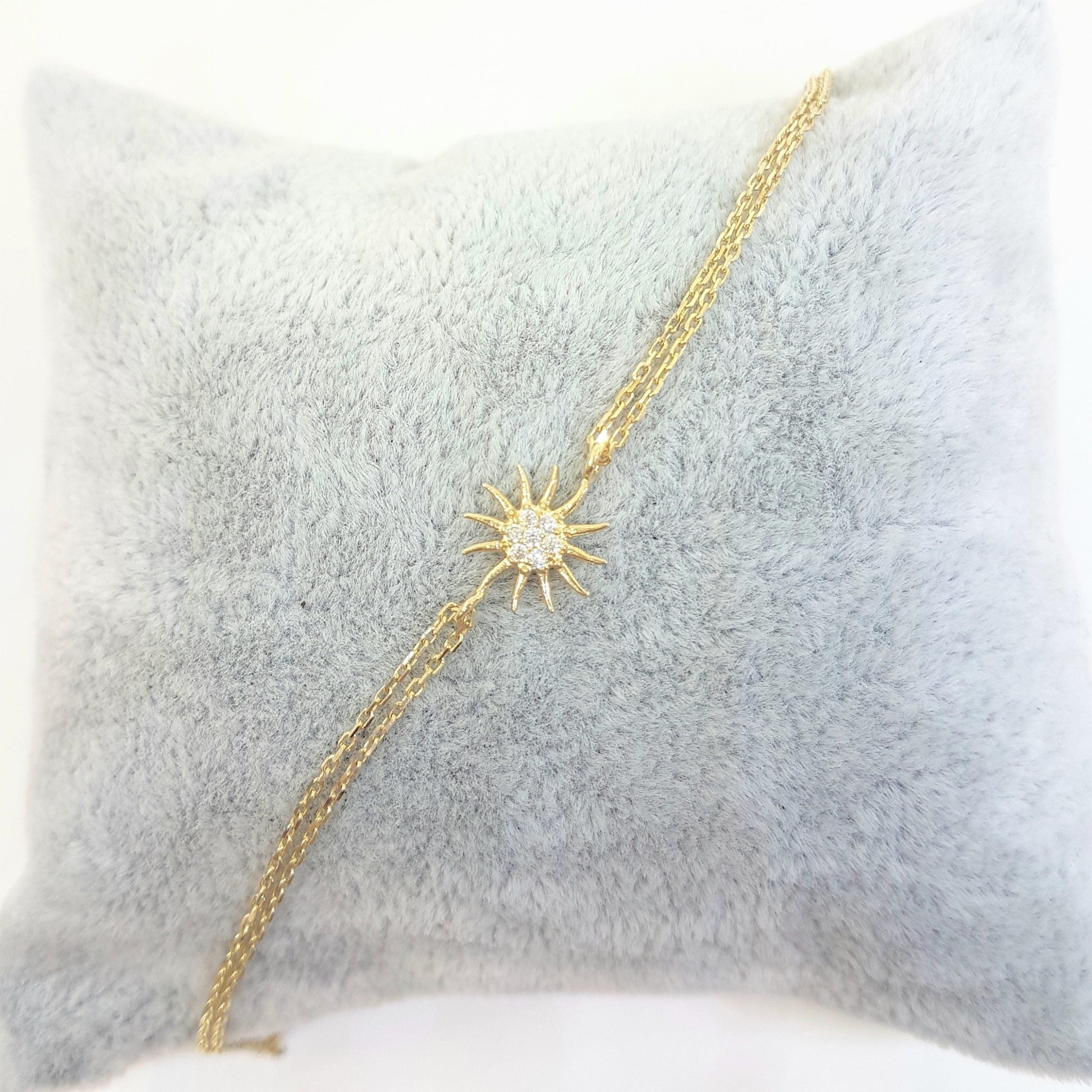 14K Real Gold Sun Shaped Decorated with Zirconia Stones Cute Dainty Delicate Charm, Initial and Trendy Bracelet The best way to say You are my sun shine for women jewelry girlfriend wife mom