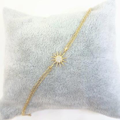 14K Real Gold Sun Shaped Decorated with Zirconia Stones Cute Dainty Delicate Charm, Initial and Trendy Bracelet The best way to say You are my sun shine for women jewelry girlfriend wife mom